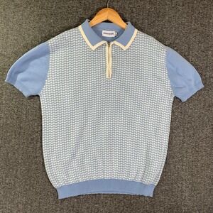 Oxknit Polo Men Extra Large Blue Short Sleeve 1/4 Zip 70's Hippie Retro